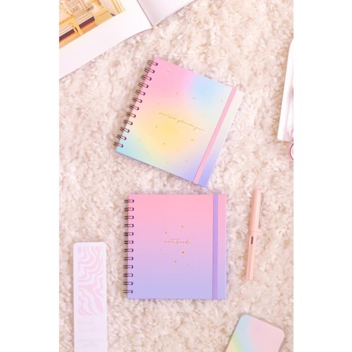Matt Notebook 15X15 cm Kare 2'li Set Spiralli Süresiz Planlayıcı Ajanda ve Defter Gökkuşağı