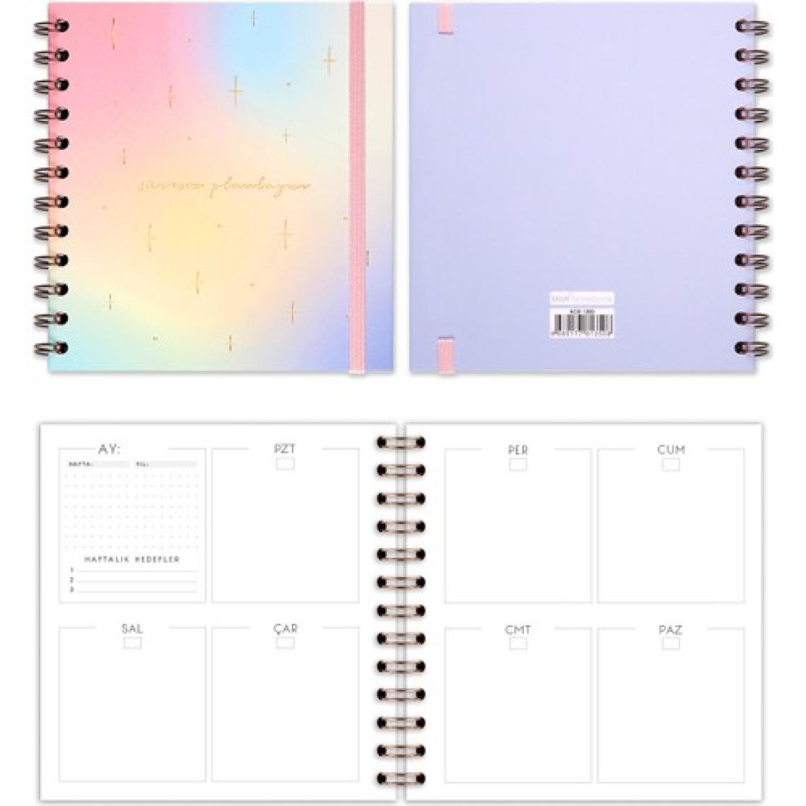 Matt Notebook 15X15 cm Kare 2'li Set Spiralli Süresiz Planlayıcı Ajanda ve Defter Gökkuşağı