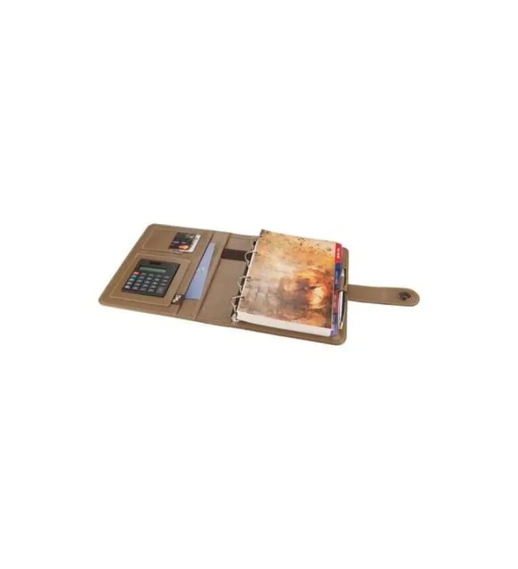2K Diplomat Suni Deri 4 Halkalı Organizer Çizgili Defterli 15 x 21 cm Vizon