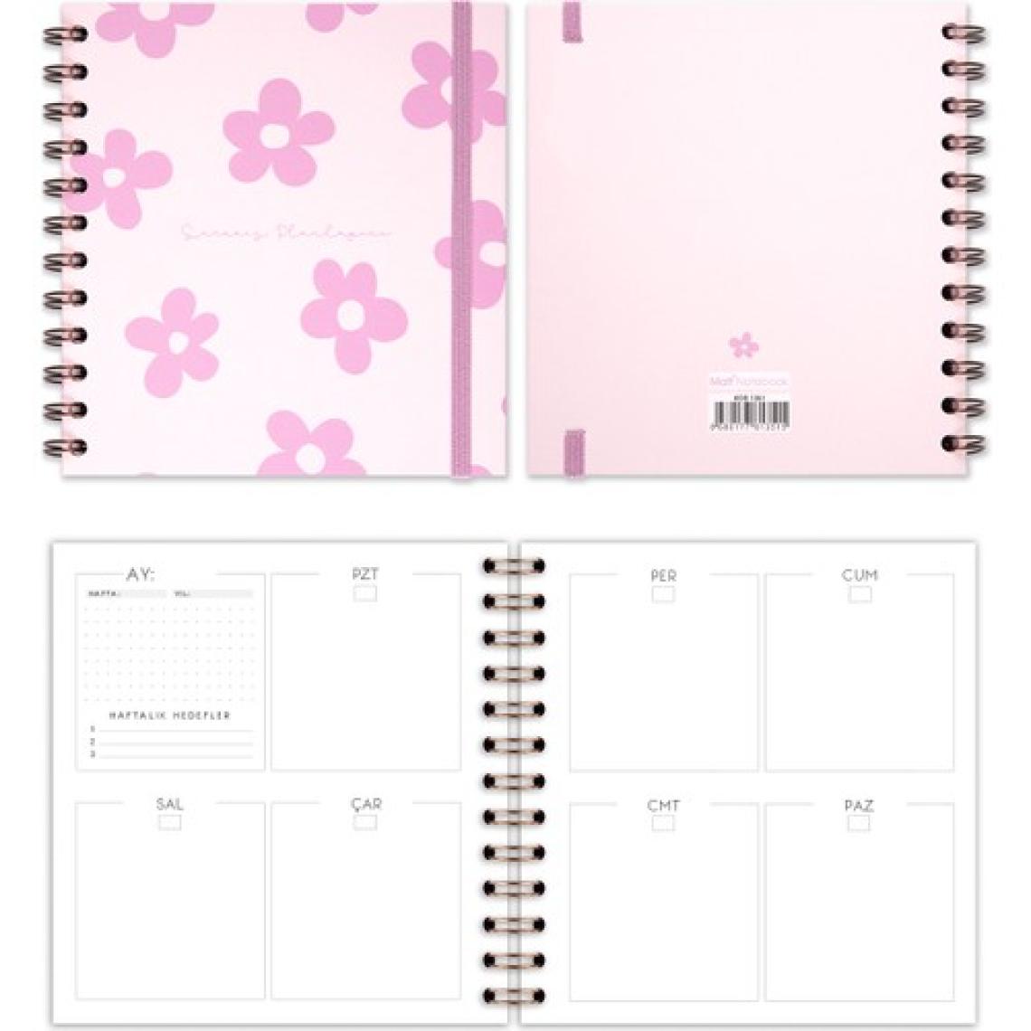 Matt Notebook 15X15 cm Kare 2'li Set Spiralli Süresiz Planlayıcı Ajanda ve Defter Papatya