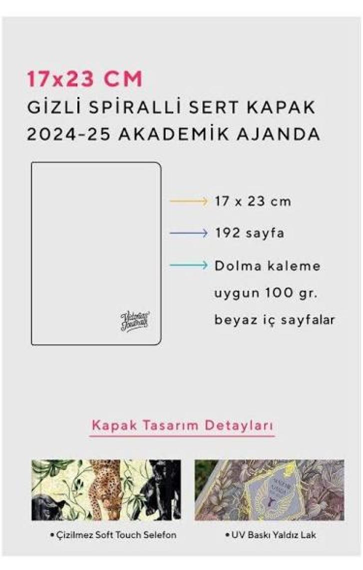 Victoria's Journals Gizli Spiralli Akademik Ajanda 2024-2025 Lastikli 17X23 cm 100 Gram 192 Sayfa 124-1259