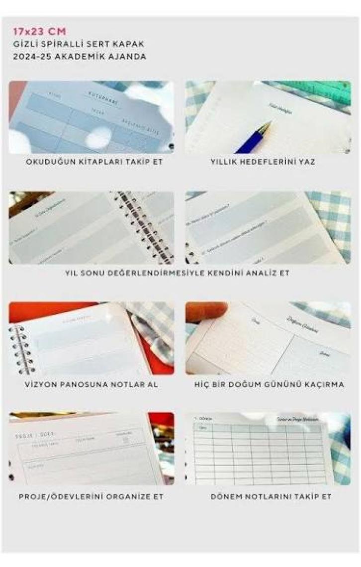Victoria's Journals Gizli Spiralli Akademik Ajanda 2024-2025 Lastikli 17X23 cm 100 Gram 192 Sayfa 124-1259