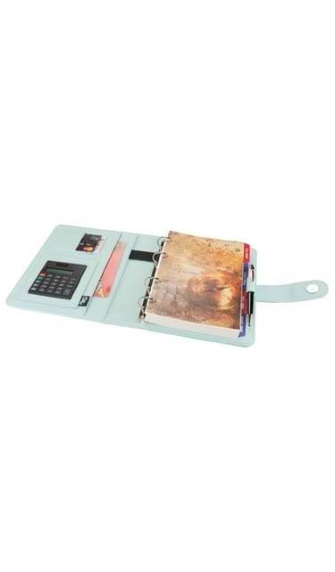 2K Diplomat Suni Deri 4 Halkalı Organizer Kareli Defterli 15 x 21 cm Su yeşili