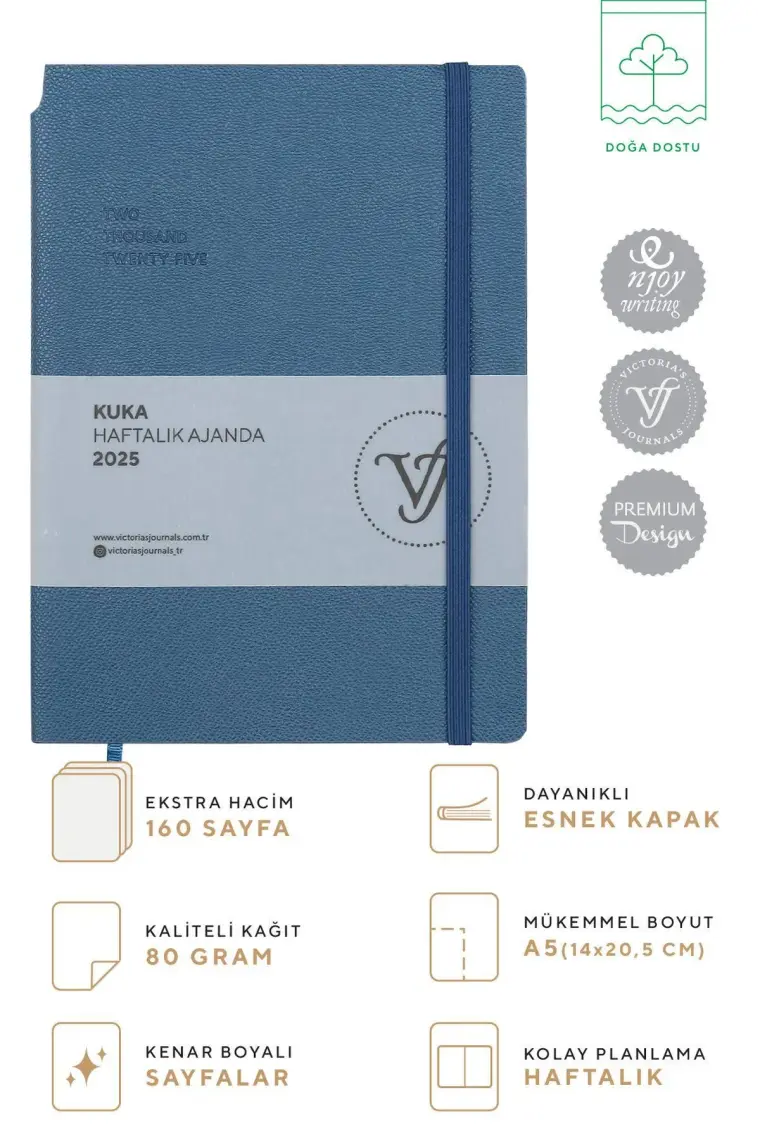 Victoria's Journals Kuka 2025 Haftalık Ajanda A5 (14X21CM) Esnek Kapak Ivory 80GR.