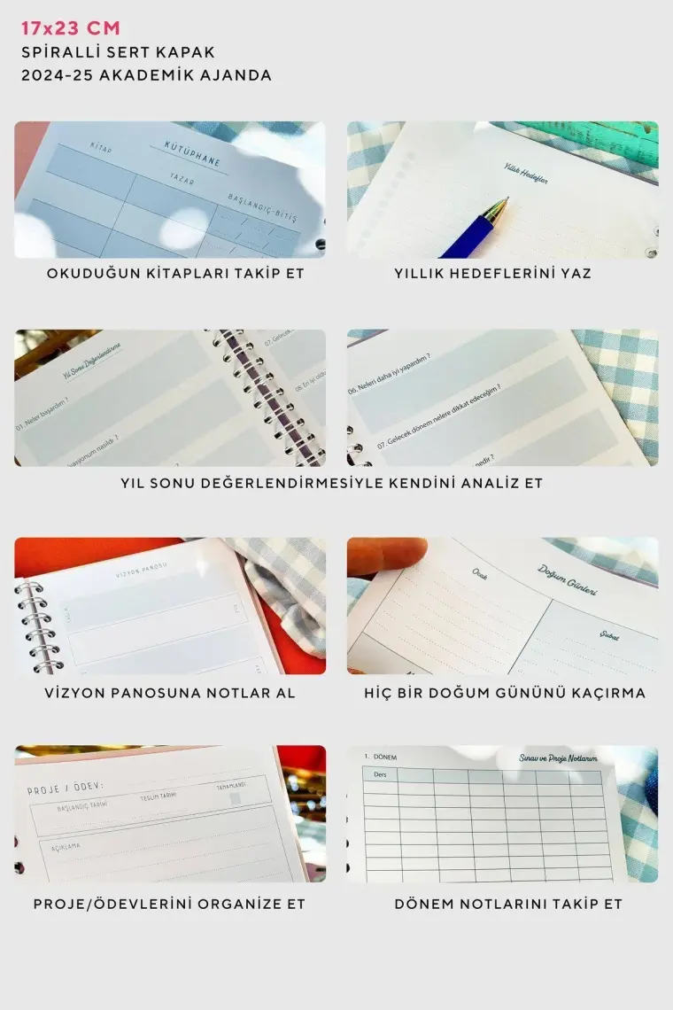 Victoria's Journals Spiralli Sert Kapak Akademik Ajanda 2024-2025 Lastikli 17X23 cm 100 Gram 192 Sayfa 124-1271