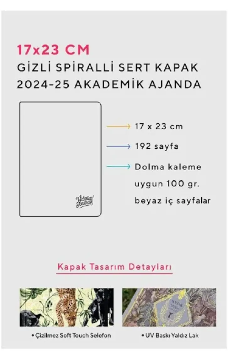 Victoria's Journals Gizli Spiralli Akademik Ajanda 2024-2025 Lastikli 17X23 cm 100 Gram 192 Sayfa 124-1263