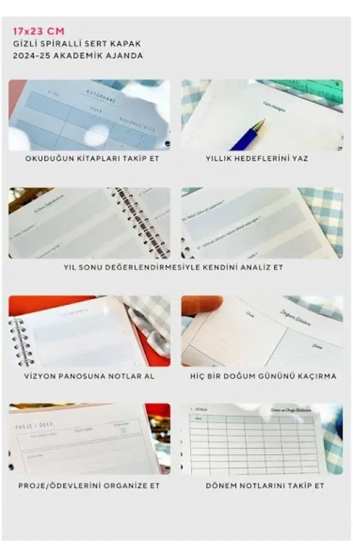 Victoria's Journals Gizli Spiralli Akademik Ajanda 2024-2025 Lastikli 17X23 cm 100 Gram 192 Sayfa 124-1263