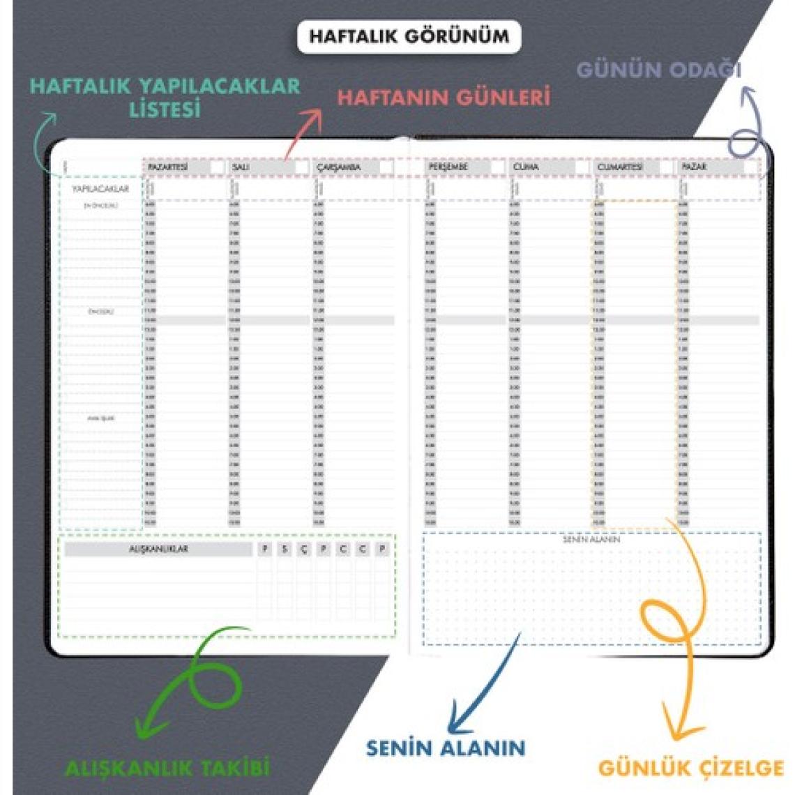 Fz Planner Tarihsiz Haftalık Planlayıcı Deri Ajanda Siyah