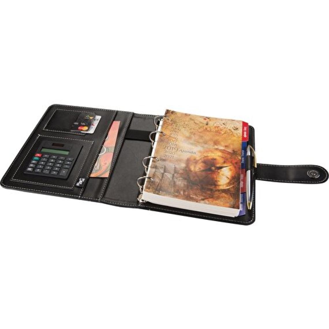 2K Diplomat Suni Deri 4 Halkalı Organizer Kareli Defterli 15 x 21 cm Siyah