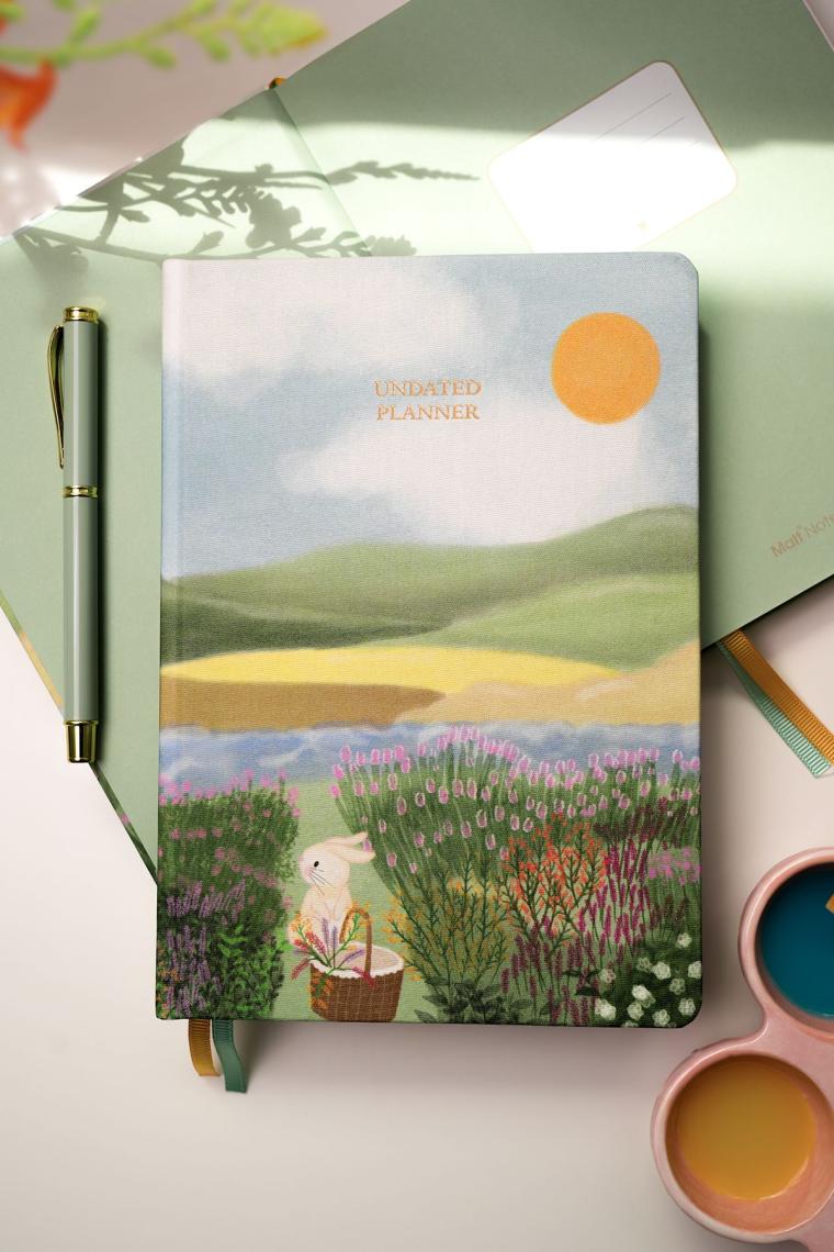 Matt Notebook Premium Edition A5 15X21 cm Keten Baskılı Süresiz Planlayıcı Ajanda Bunny Trail