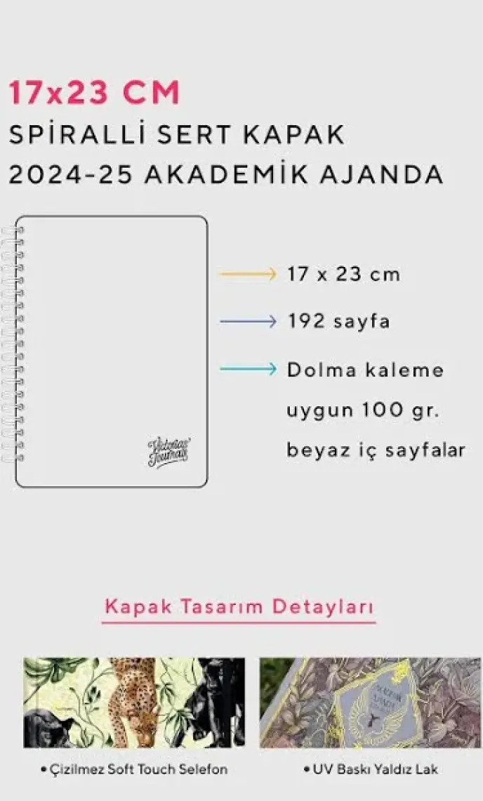 Victoria's Journals Spiralli Sert Kapak Akademik Ajanda 2024-2025 Lastikli 17X23 cm 100 Gram 192 Sayfa 124-1272