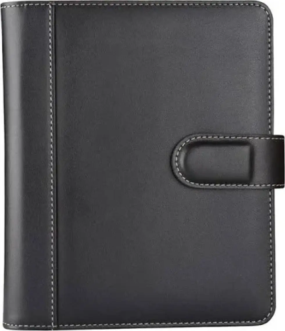 2K Diplomat Suni Deri 4 Halkalı Organizer Çizgili Defterli 15 x 21 cm Siyah