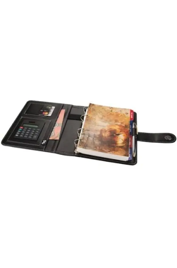 2K Diplomat Suni Deri 4 Halkalı Organizer Çizgili Defterli 15 x 21 cm Siyah