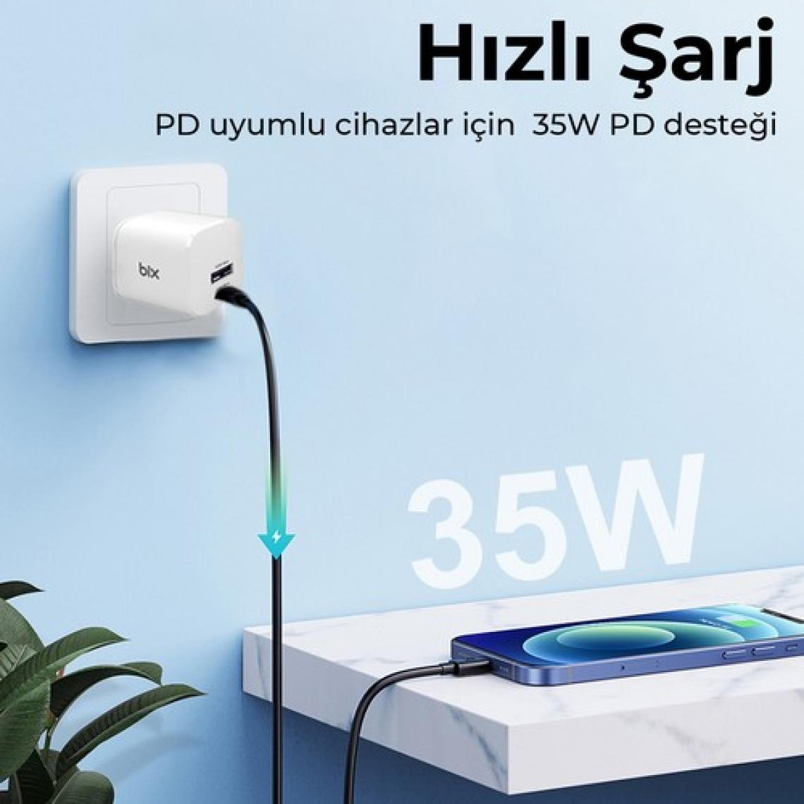 Bix SV35 Gan 33W USB-A SuperVOOC 2.0 + 35W PD Type-C Girişli Çift Bağlantı Noktalı, Oppo Reno 7/6/X3/Find X5/Find N/K10 Pro/A96, Realme GT/GT2/GT NEO/Q3/Q5, Samsung ve Daha Fazla ile Uyumlu