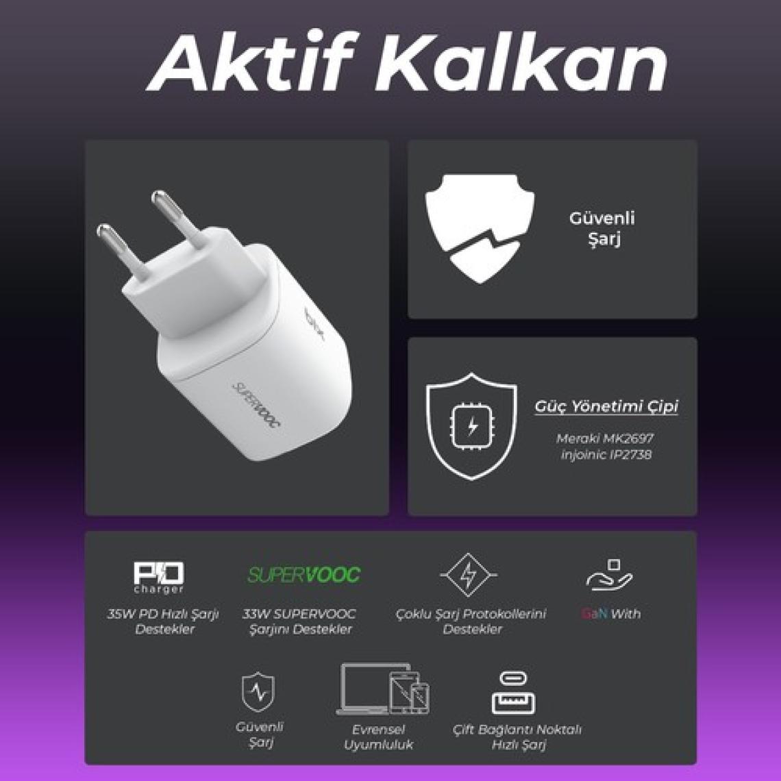 Bix SV35 Gan 33W USB-A SuperVOOC 2.0 + 35W PD Type-C Girişli Çift Bağlantı Noktalı, Oppo Reno 7/6/X3/Find X5/Find N/K10 Pro/A96, Realme GT/GT2/GT NEO/Q3/Q5, Samsung ve Daha Fazla ile Uyumlu