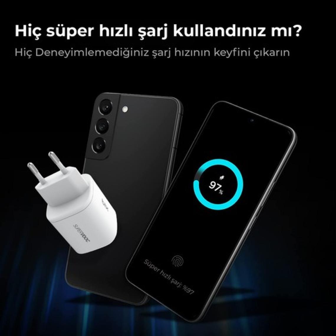 Bix SV35 Gan 33W USB-A SuperVOOC 2.0 + 35W PD Type-C Girişli Çift Bağlantı Noktalı, Oppo Reno 7/6/X3/Find X5/Find N/K10 Pro/A96, Realme GT/GT2/GT NEO/Q3/Q5, Samsung ve Daha Fazla ile Uyumlu