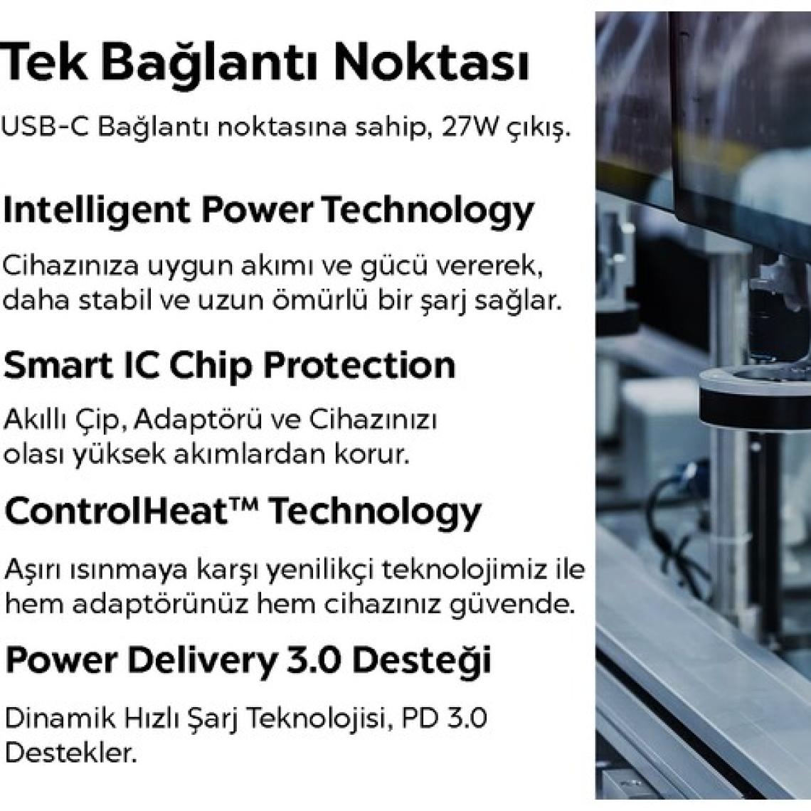 Spigen SteadiBoost 27W Hızlı Şarj Cihazı USB-C PD 3.0 (Power Delivery) iPhone Android ile Uyumlu Şarj Adaptörü F210 - 000CA26477
