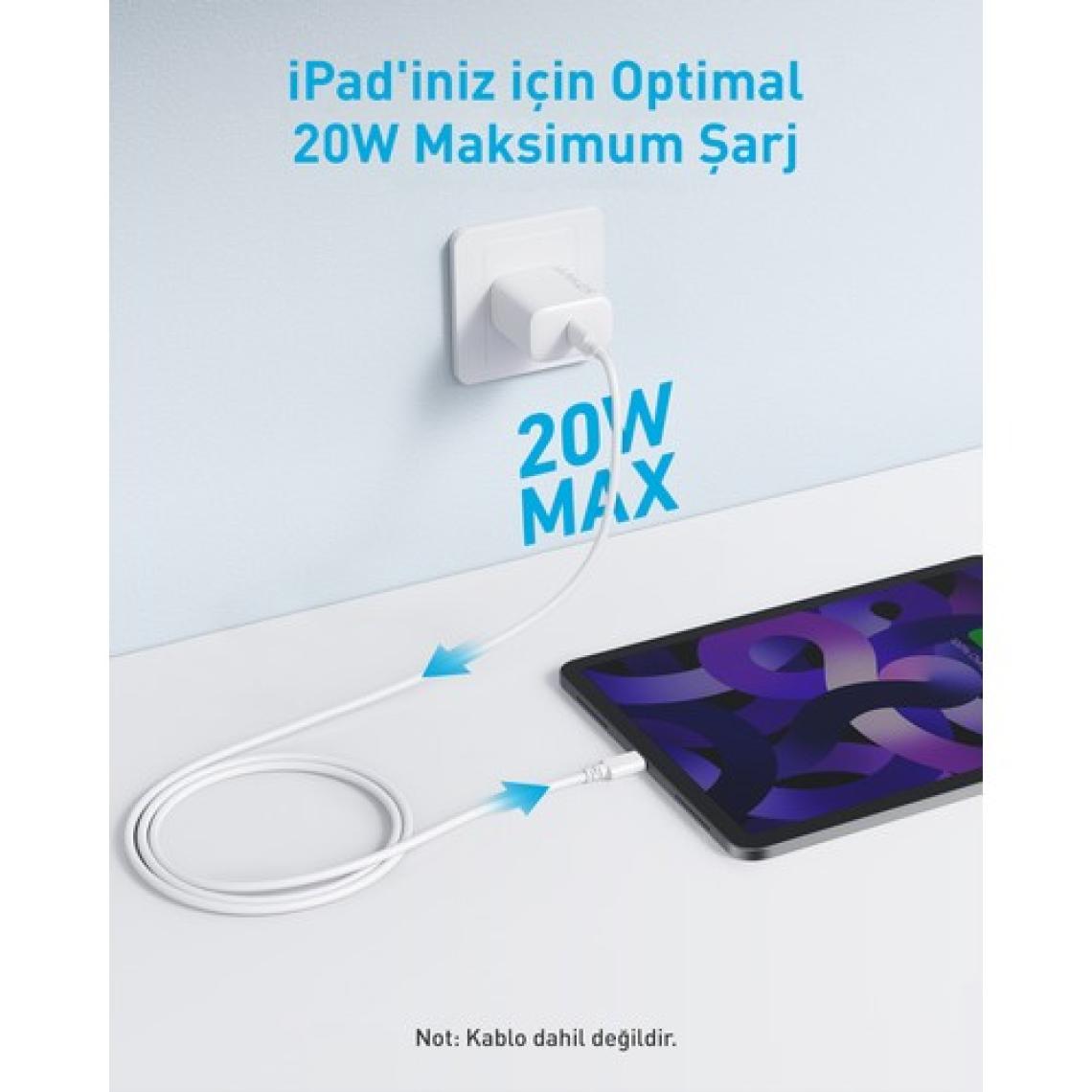 Anker 20W USB-C Şarj Cihazı - iPhone & Android ile Uyumlu Type-C Hızlı Şarj Adaptörü-  A2347 - Beyaz (Anker Türkiye Garantili)