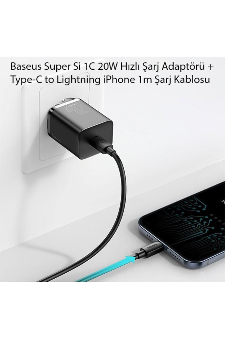 Baseus Super Si PD 20 W Type-C to Lightning Kablolu Hızlı Ev Şarj Cihazı Siyah