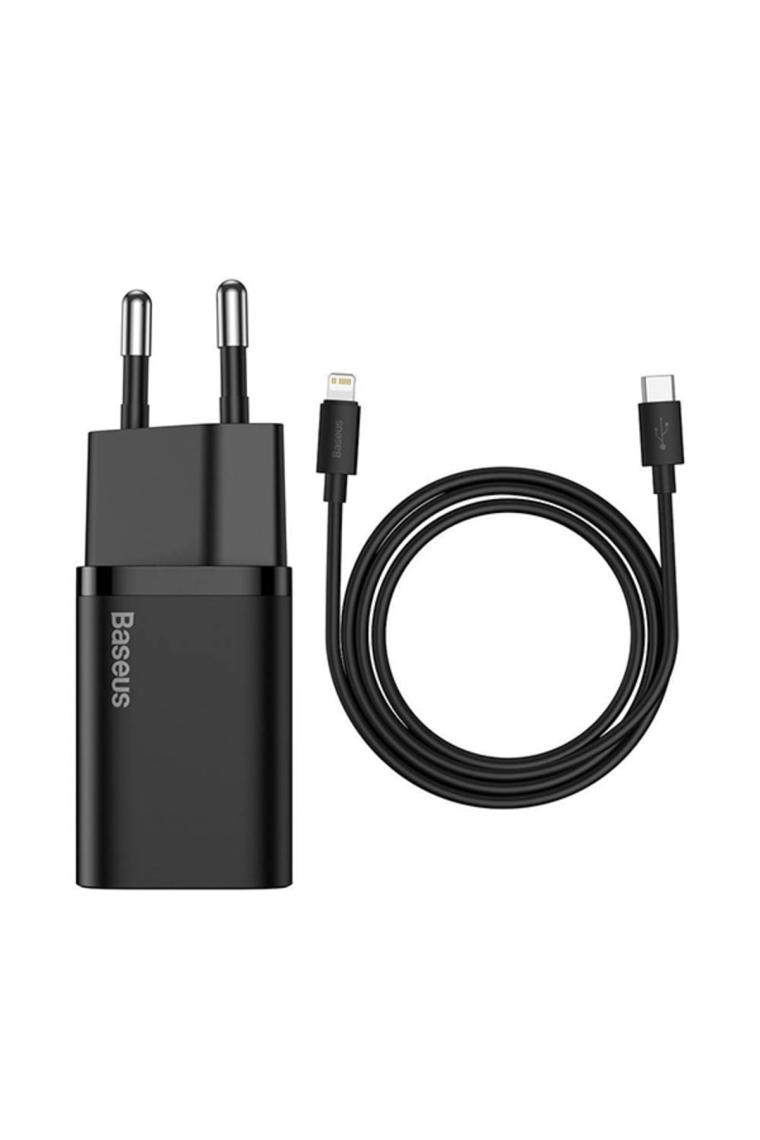 Baseus Super Si PD 20 W Type-C to Lightning Kablolu Hızlı Ev Şarj Cihazı Siyah
