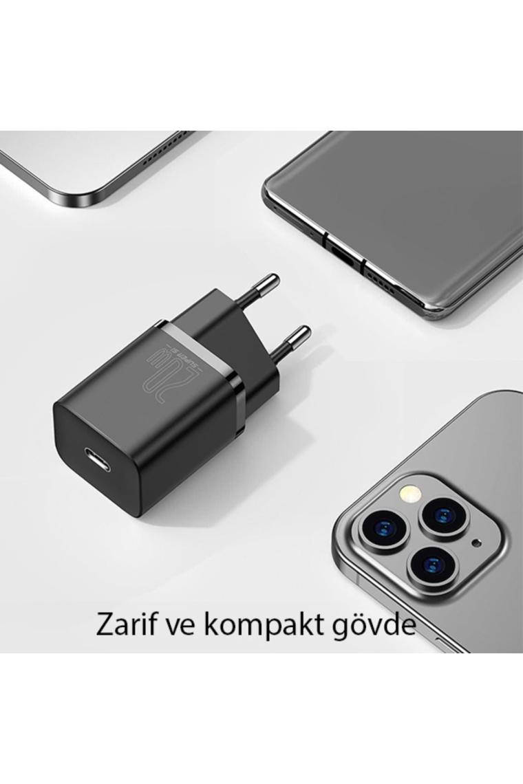 Baseus Super Si PD 20 W Type-C to Lightning Kablolu Hızlı Ev Şarj Cihazı Siyah