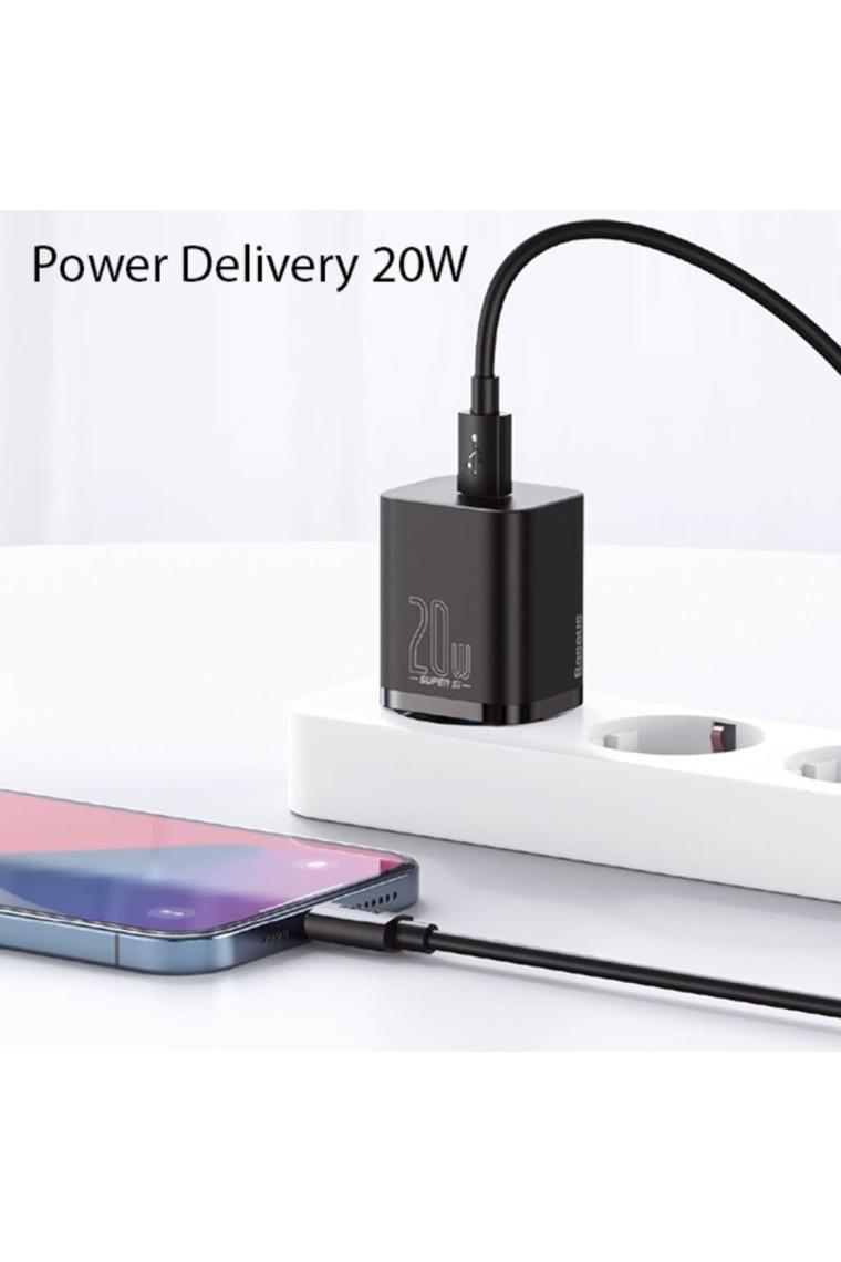 Baseus Super Si PD 20 W Type-C to Lightning Kablolu Hızlı Ev Şarj Cihazı Siyah