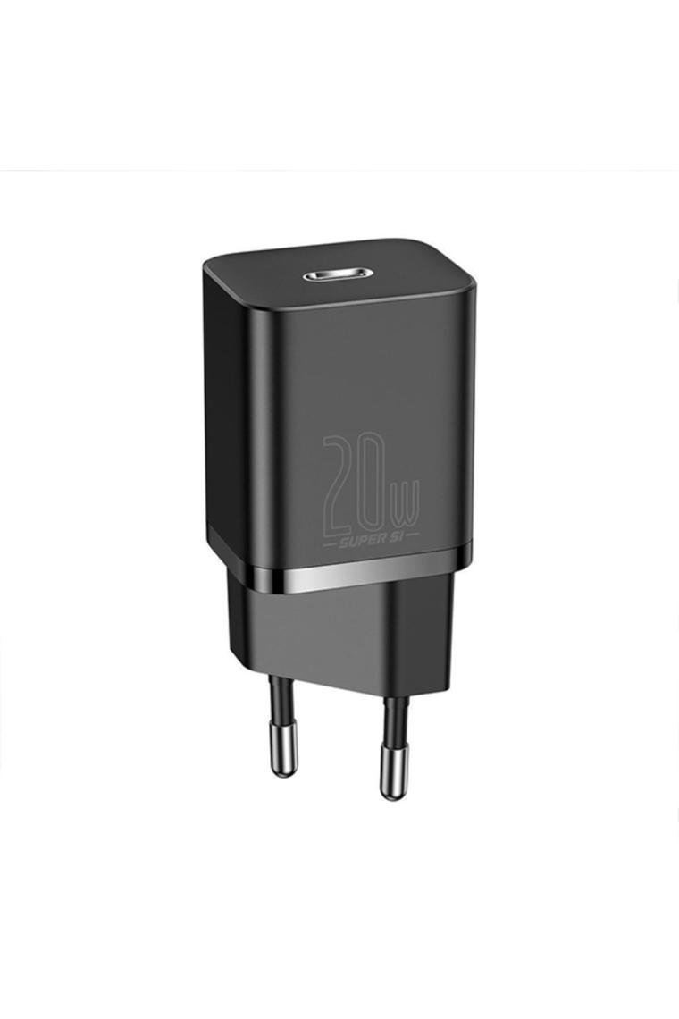 Baseus Super Si PD 20 W Type-C to Lightning Kablolu Hızlı Ev Şarj Cihazı Siyah