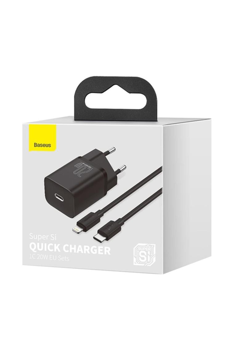 Baseus Super Si PD 20 W Type-C to Lightning Kablolu Hızlı Ev Şarj Cihazı Siyah