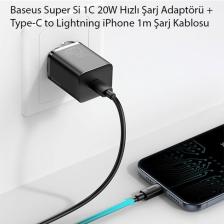 Baseus Super Si PD 20 W Type-C to Lightning Kablolu Hızlı Ev Şarj Cihazı Siyah