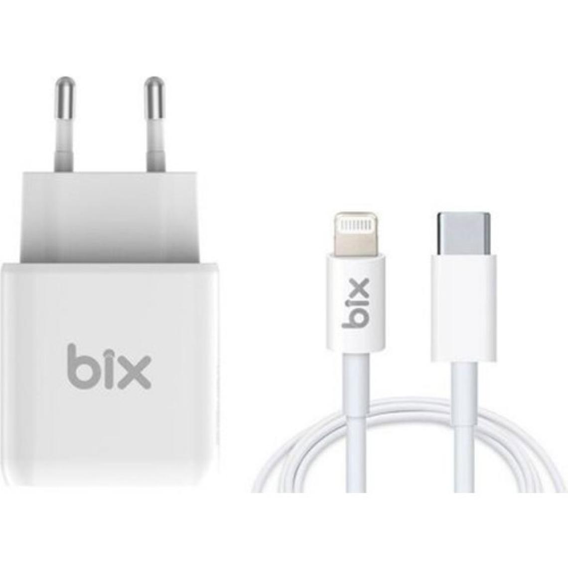 Bix BX-CL20TA iPhone 12 / 13 / 14 Serisi ile Uyumlu 20W Hızlı Seyahat Şarj Cihazı & Lightning Kablo
