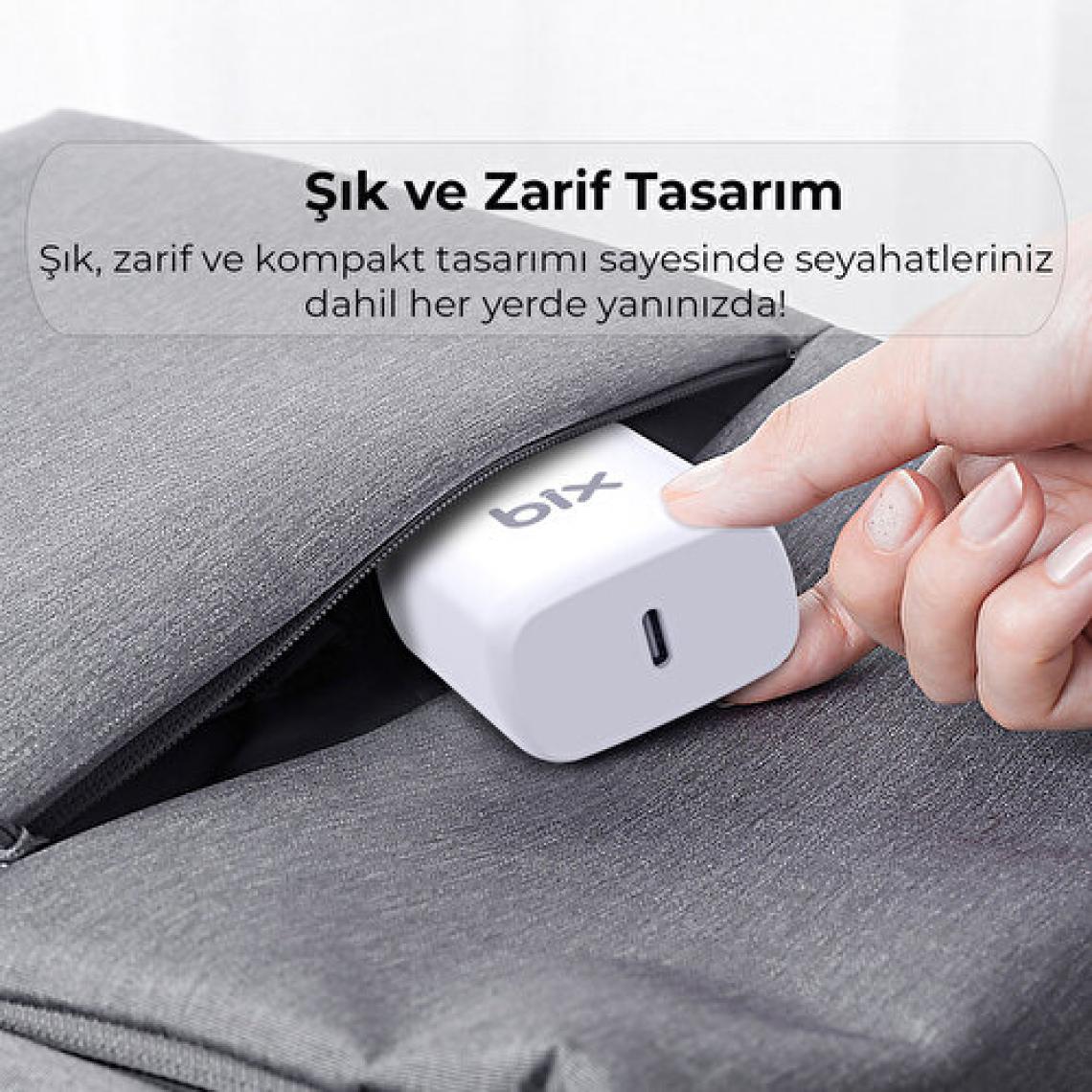Bix BX-CL20TA iPhone 12 / 13 / 14 Serisi ile Uyumlu 20W Hızlı Seyahat Şarj Cihazı & Lightning Kablo