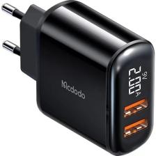 Mcdodo CH-6330 18W Qc 3.0 Dijital Göstergeli 2XUsb Girişli Hızlı Şarj Adaptörü-Siyah