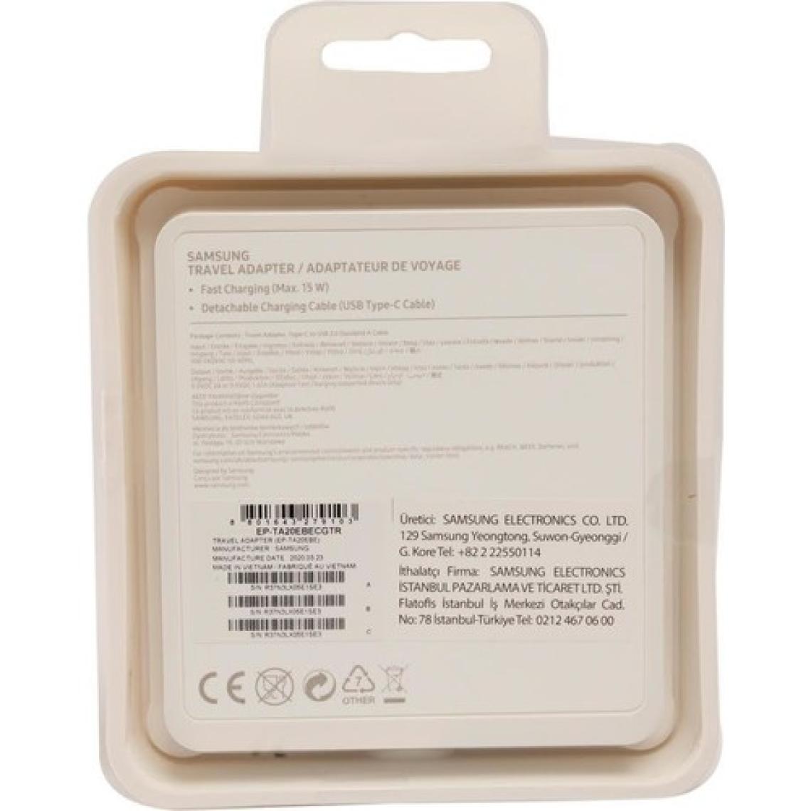 Samsung TA20 Adaptec Fast Charge. Hızlı Seyahat Şarjı Type-C Beyaz -EF-TA20EWECGTR