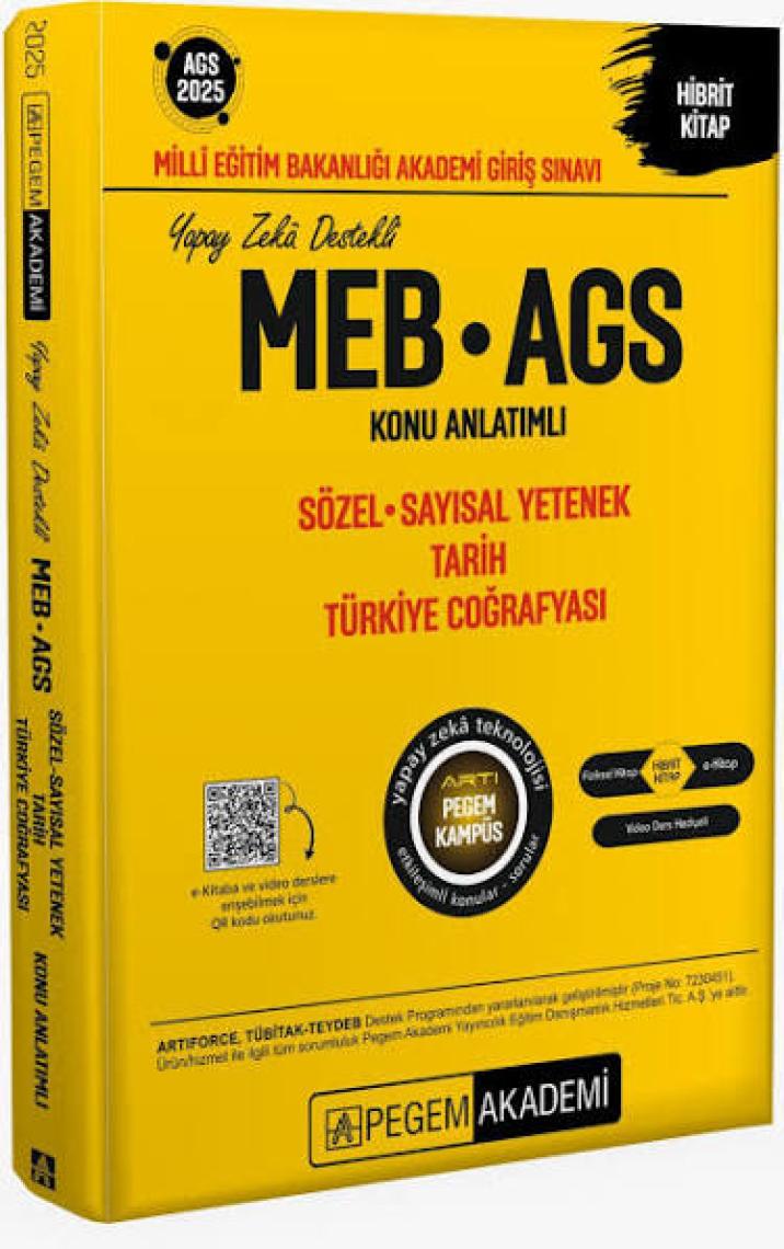 Pegem Akademi Yayıncılık Pegem Akademi 2025 MEB  -  AGS Konu Anlatımlı Sözel Sayısal Yetenek Tarih Türkiye Coğrafyası