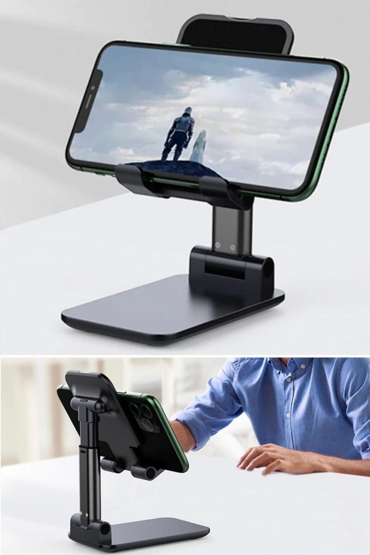 Buffer Buffer® Siyah Aynalı Cep Telefonu Sabitleyici Stand Katlanabilir Ayarlanabilir Telefon Standı