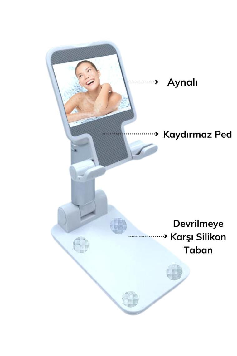 Buffer Buffer® Siyah Aynalı Cep Telefonu Sabitleyici Stand Katlanabilir Ayarlanabilir Telefon Standı