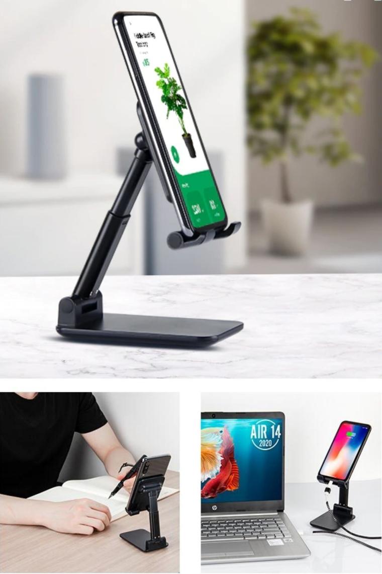 Buffer Buffer® Siyah Aynalı Cep Telefonu Sabitleyici Stand Katlanabilir Ayarlanabilir Telefon Standı