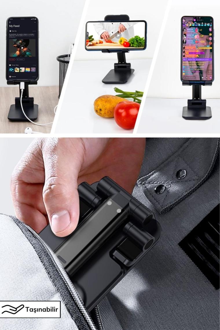 Buffer Buffer® Siyah Aynalı Cep Telefonu Sabitleyici Stand Katlanabilir Ayarlanabilir Telefon Standı