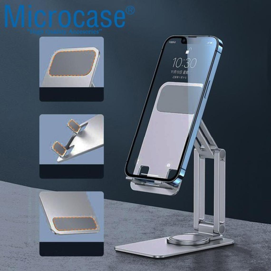 Microcase 360 Derece Dönerli Uzayabilir Masaüstü Telefon Tablet Tutucu Metal Stand - K50 AL3758 Koyu Gri