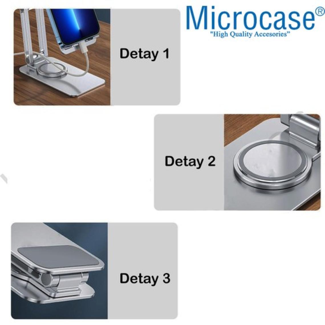 Microcase 360 Derece Dönerli Uzayabilir Masaüstü Telefon Tablet Tutucu Metal Stand - K50 AL3758 Koyu Gri