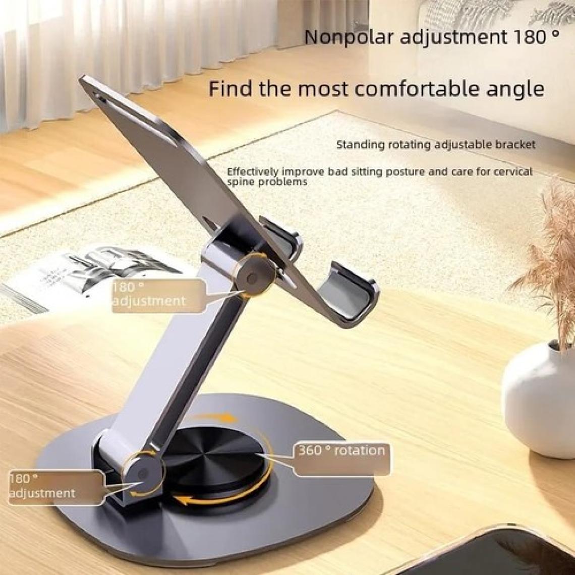 Asfal 360° Dönen Metal Masaüstü Tablet ve Telefon Standı Mor, Açısı Ayarlanabilir Katlanabilir Telefon ve Tablet Tutucu