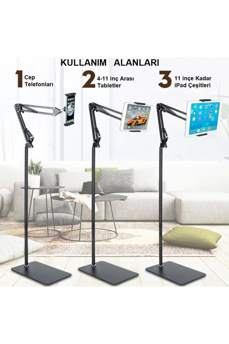 Upway Tablet Telefon Zemin Standı 175CM Universal 360 Derece Hareketli 4-11 Inç Uyumlu
