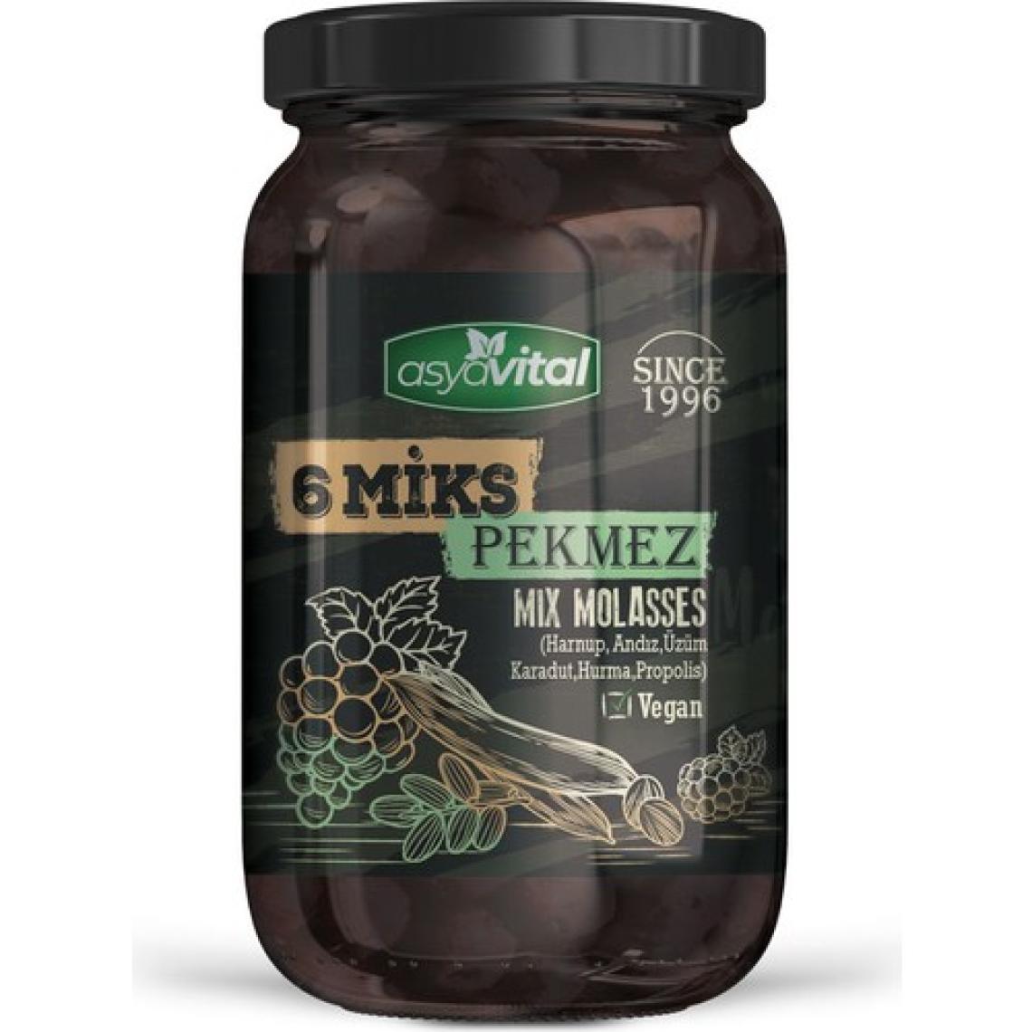ASYA VİTAL 6 MİX PEKMEZ 800 GR. CAM (ÜZÜM, DUT, HARNUP, HURMA, ANDIZ, PROPOLİS)