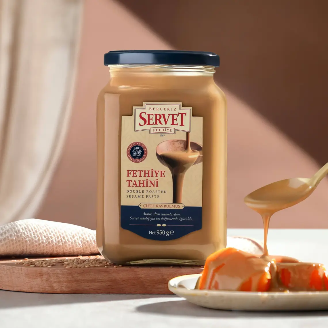 Bercekız Servet Şekerleme Taze Üretilmiş Çifte Kavrulmuş Fethiye Tahini 950 gr - Yerli Susam