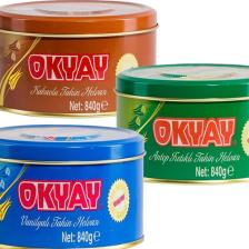 Okyay X1 Kakaolu x 1 Vanilyalı x 1 Fıstıklı Teneke Kutu Helva 840 gr