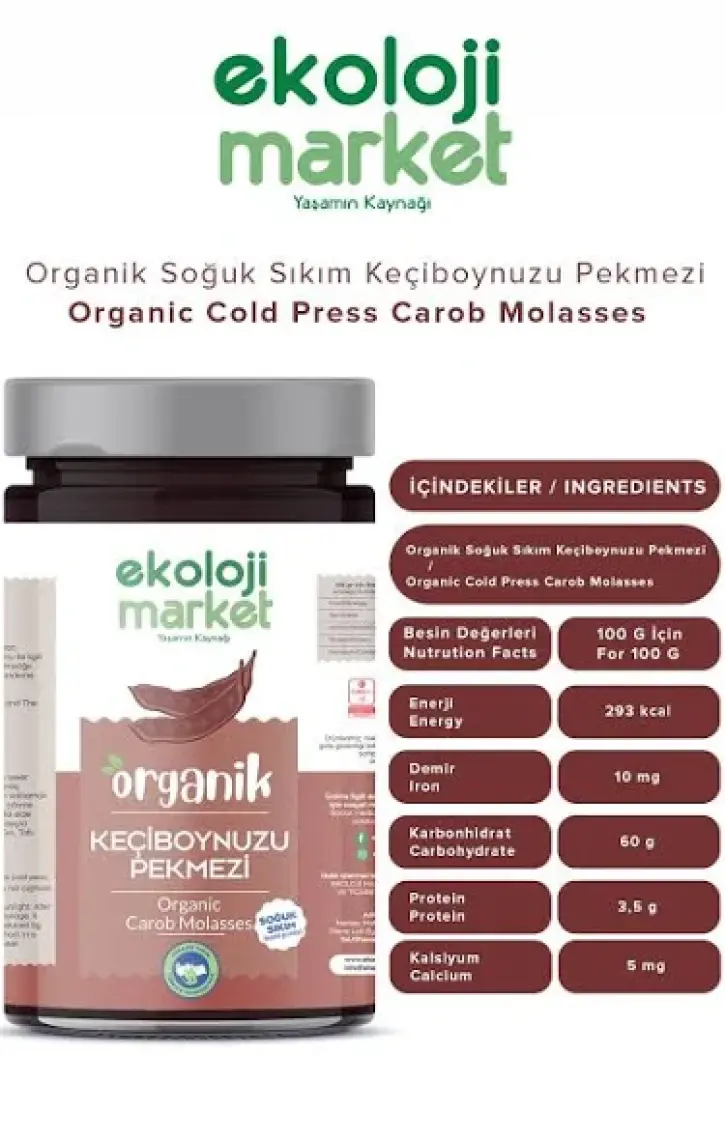 Ekoloji Market Organik Keçiboynuzu (Harnup) Pekmezi 640 gr