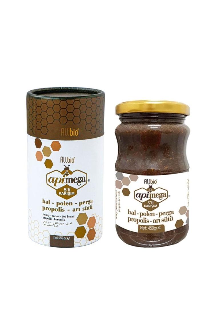 Apimega 5'li Karışım (polen,perga,arısütü,propolis,bal) 450 Gr