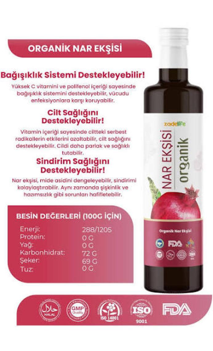 Zadelife Organik Nar Ekşisi 700 Gr