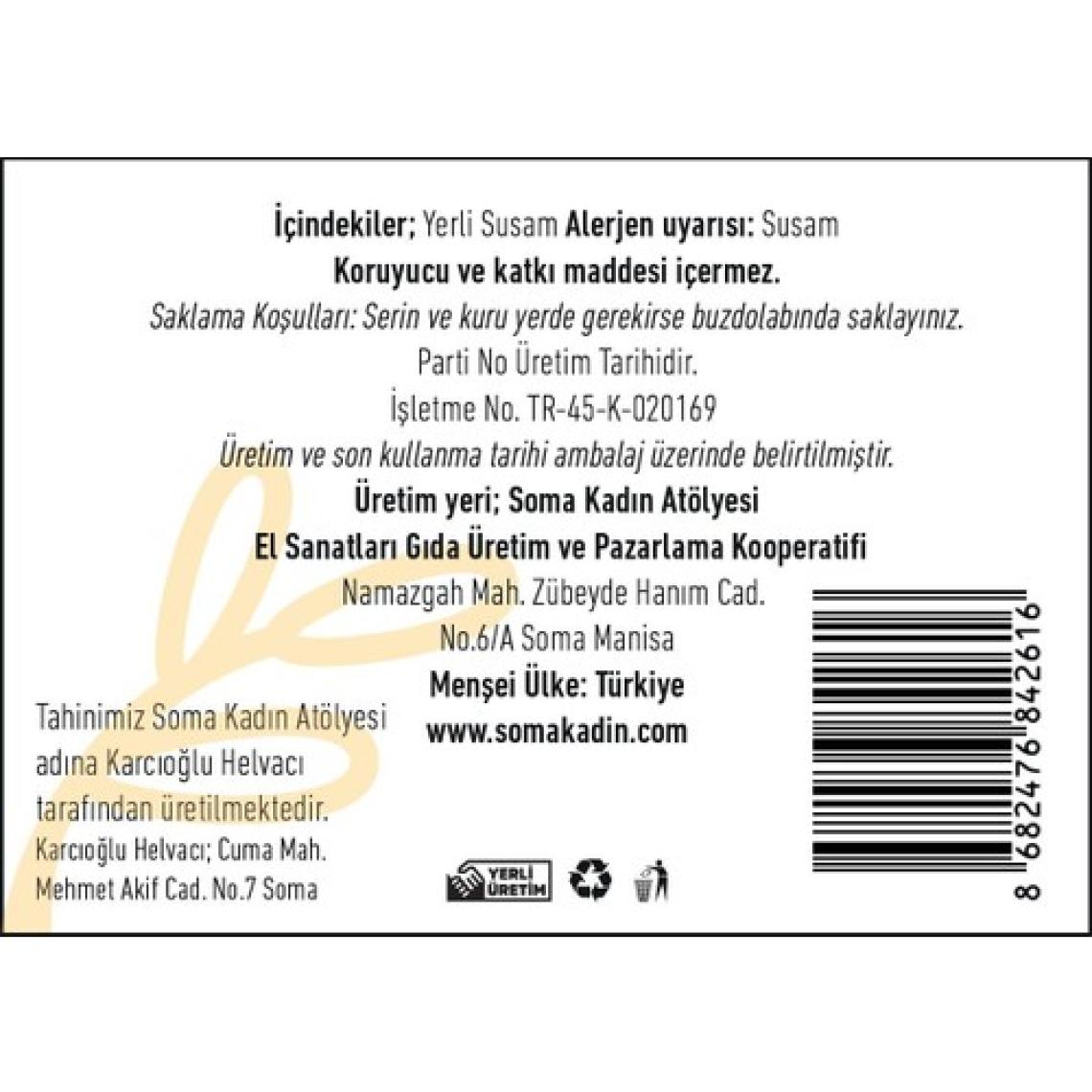Soma Kadın Atölyesi Hakiki Tahin Yerli Tohum Susamdan Katkısız 330 gr