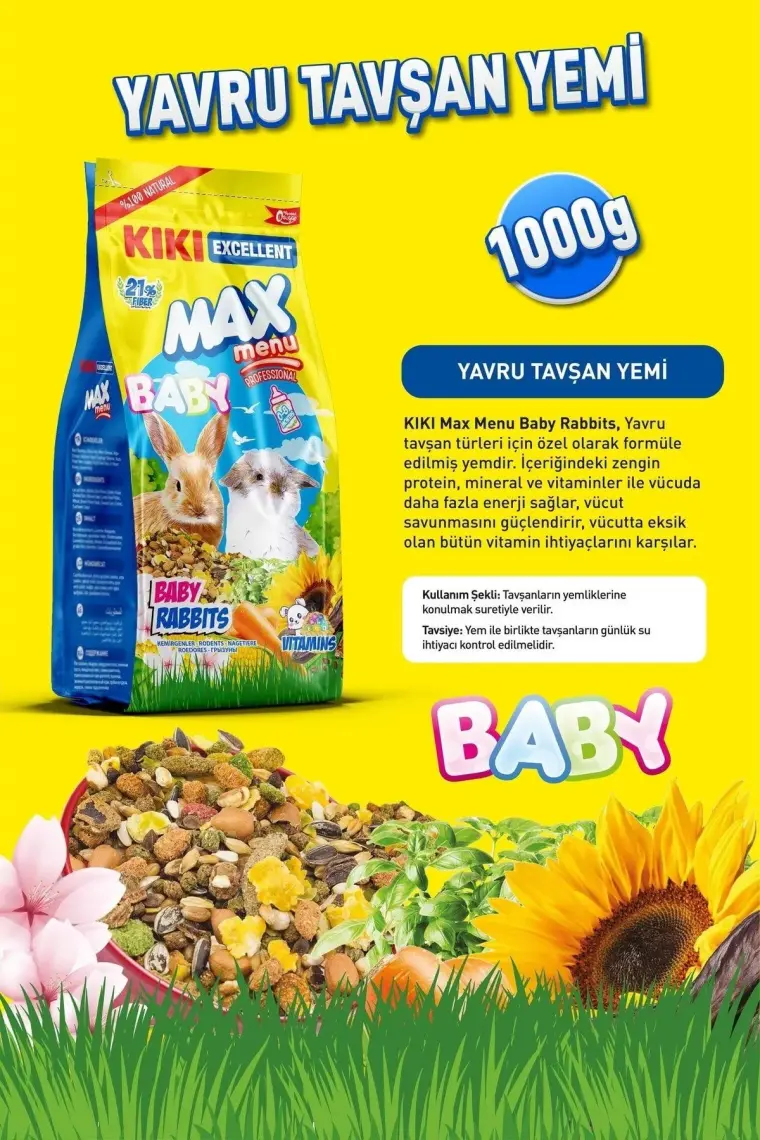 Kıkı Excellent Kemirgen Max Menu Baby Rabbits Yavru Tavşan Yemi 1000 Gr. KG304